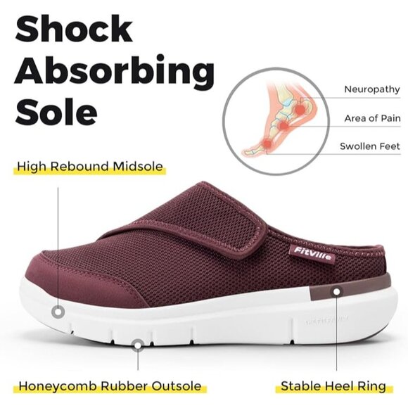 Fitville Womens Extra Wide Adjustable Slip-On Mules With Mesh For Swollen Feet & - Picture 10 of 11